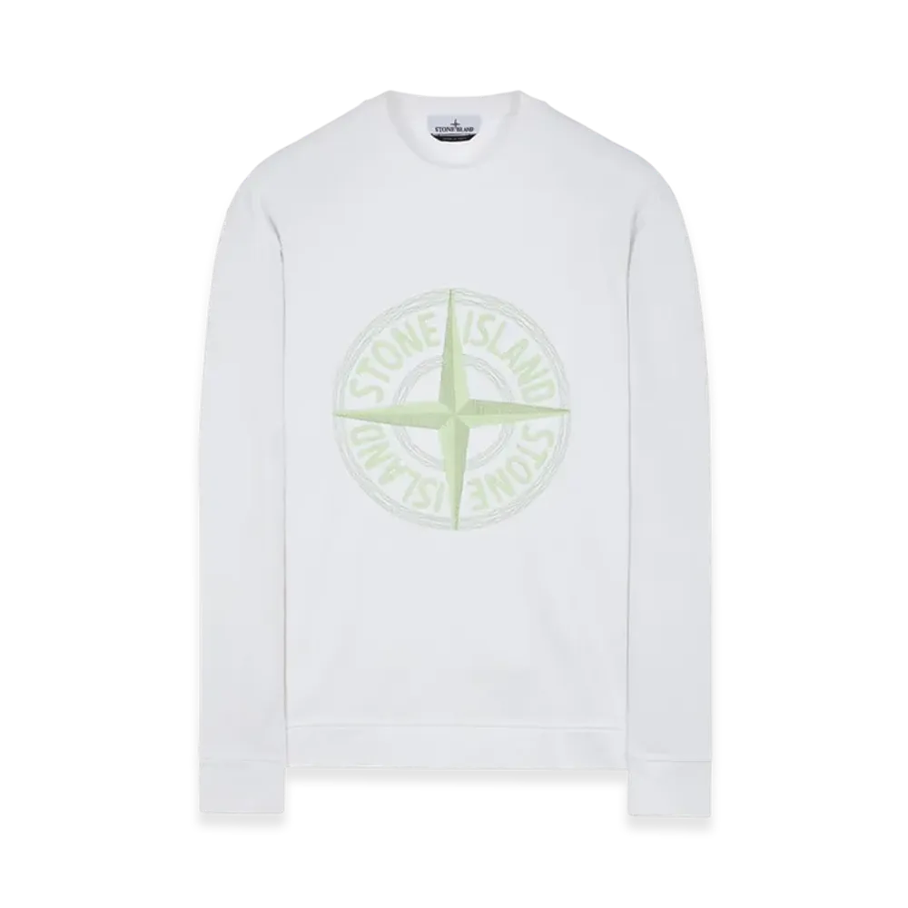 Stone Island 65484 Stitches Four Print Cotton Fleece Garment Dyed Crewneck Sweatshirt - 23SS "White"