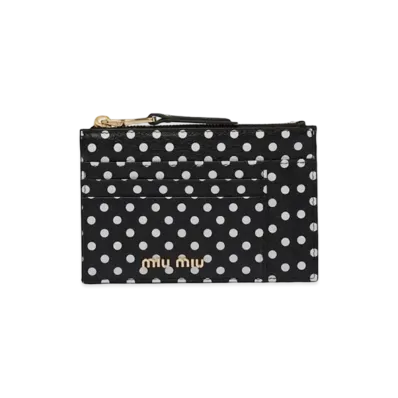 MIU MIU Print Madras Leather Card Case "Black/Light Beige"