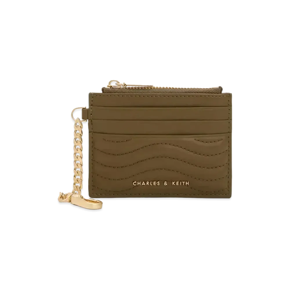 CHARLES & KEITH Obriel Stitch Trim Zip Card Holder "Khaki"