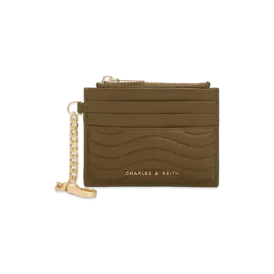 CHARLES & KEITH Obriel Stitch Trim Zip Card Holder "Khaki"
