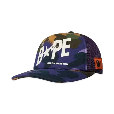 A BATHING APE X HERON PRESTON MIX 1ST CAMO MESH CAP "Camo"