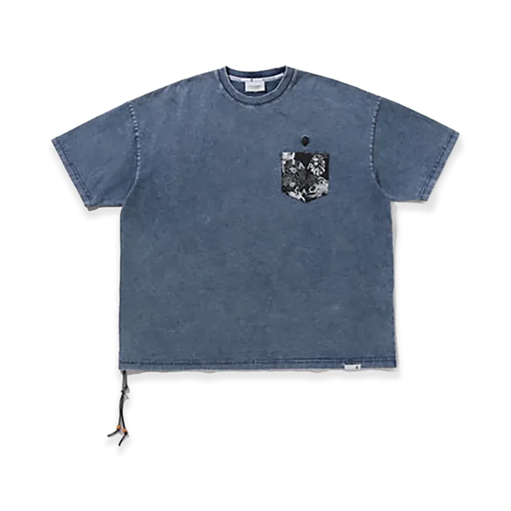A BATHING APE Hawaiian Motif Patch Pocket Tee #2 "Navy"