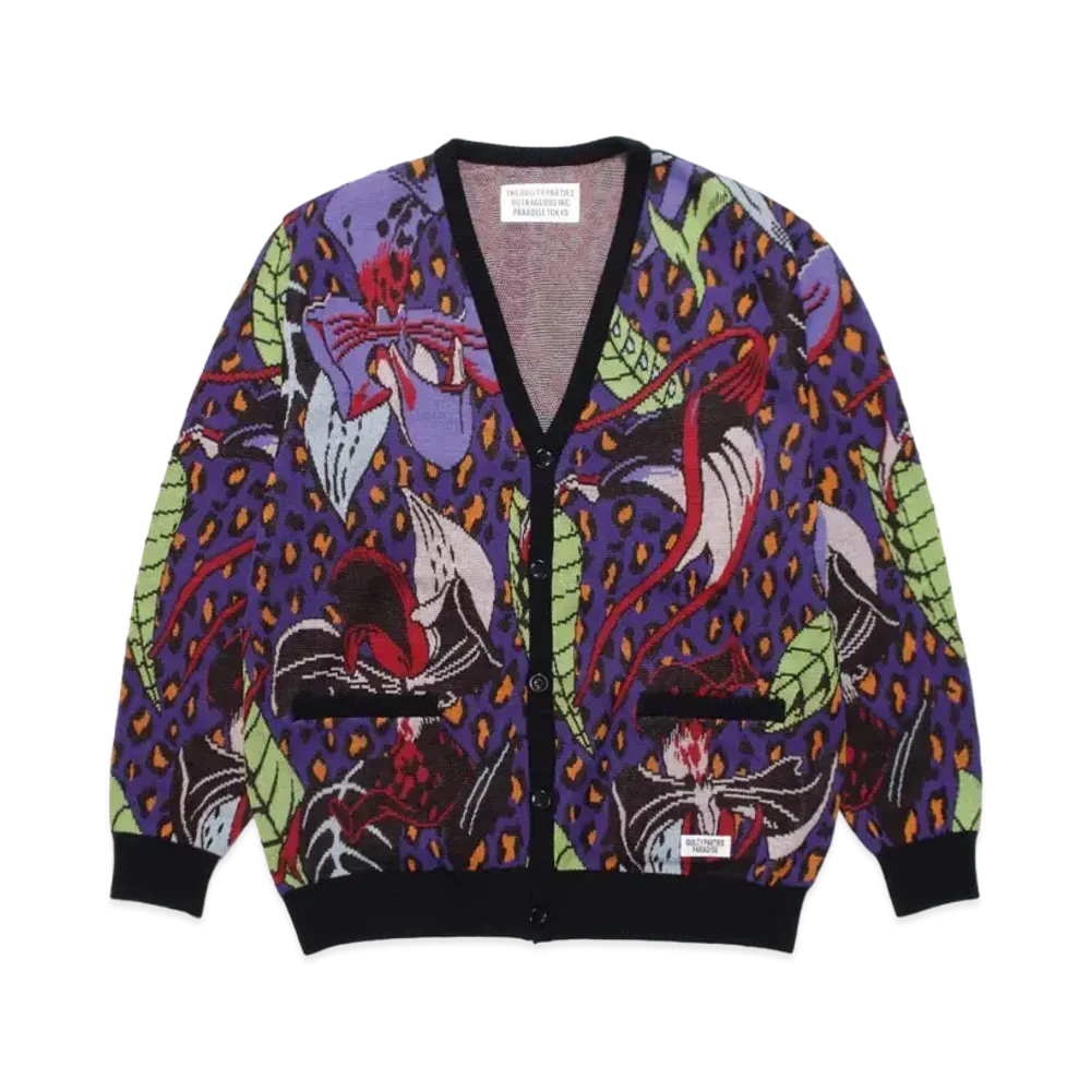 WACKO MARIA HIYATSUKAZU KNIT JACQUARD CARDIGAN"Purple"