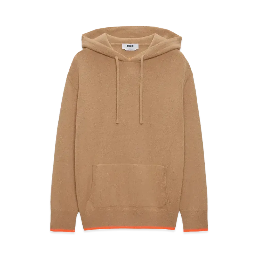 MSGM Plain-Coloured Hoodie In Virgin Wool And Cashmere "Brown"