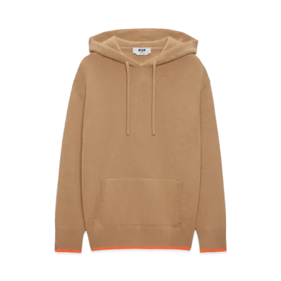 MSGM Plain-Coloured Hoodie In Virgin Wool And Cashmere "Brown"