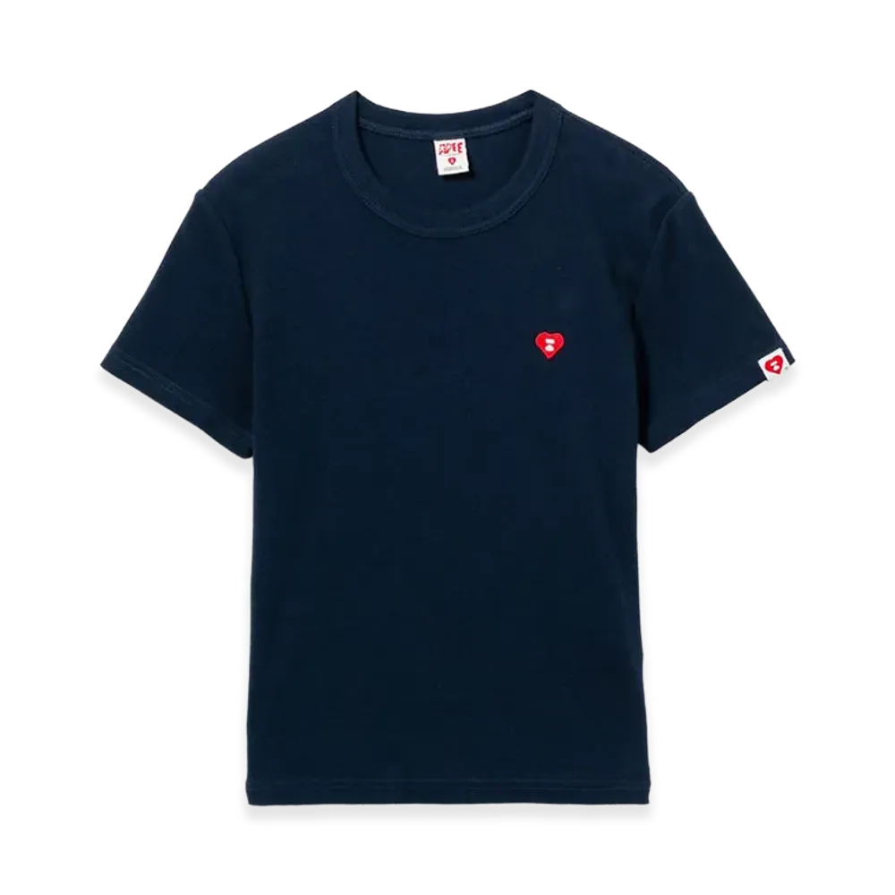 A BATHING APE Women's Heart Badge Rib Tee "Navy"
