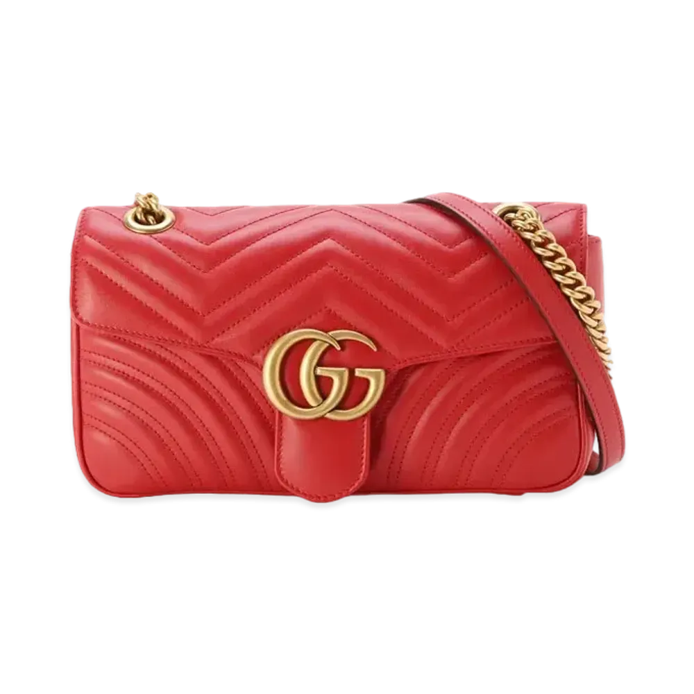 GUCCI GG Marmont Small Matelasse Shoulder Bag "Hibiscus Red"