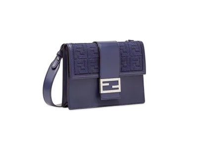FENDI Flat Baguette Blue Leather Bag "Blue"