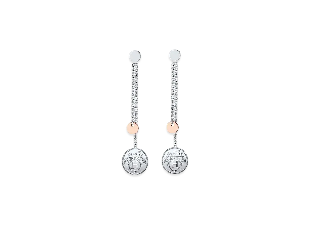 Hermes Hermes Ex-Libris Earrings PM "Silver/Pink Gold"