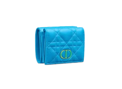 Dior Caro Compact Wallet Cannage Grain Calfskin "Bright Blue"