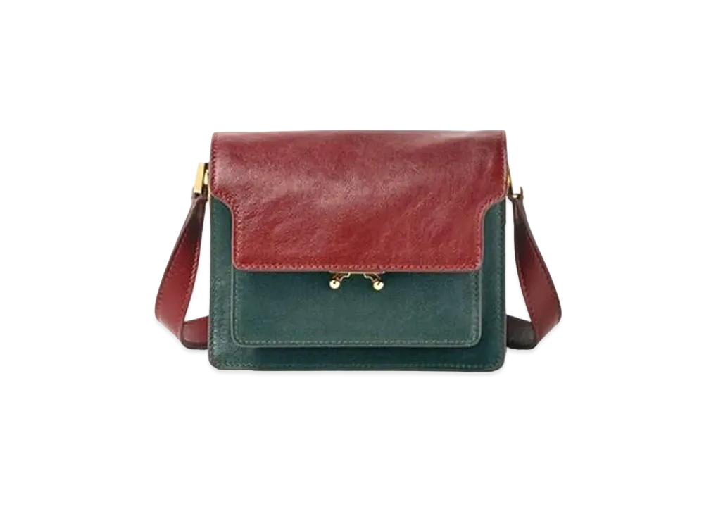 Marni TRUNK SOFT Bag in Tumbled Calf "Green/Burgundy"