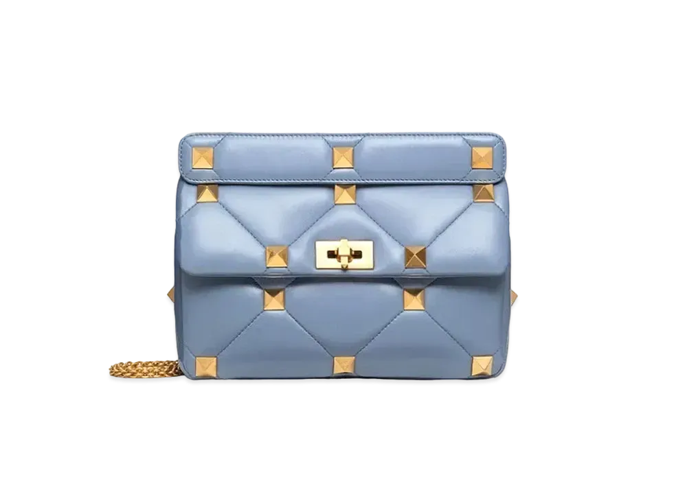 Valentino Large Roman Stud The Shoulder Bag In Nappa With Chain "Marine"