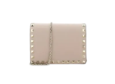 Valentino Rock Studs Calf Skin Chain Pouch "Powder"