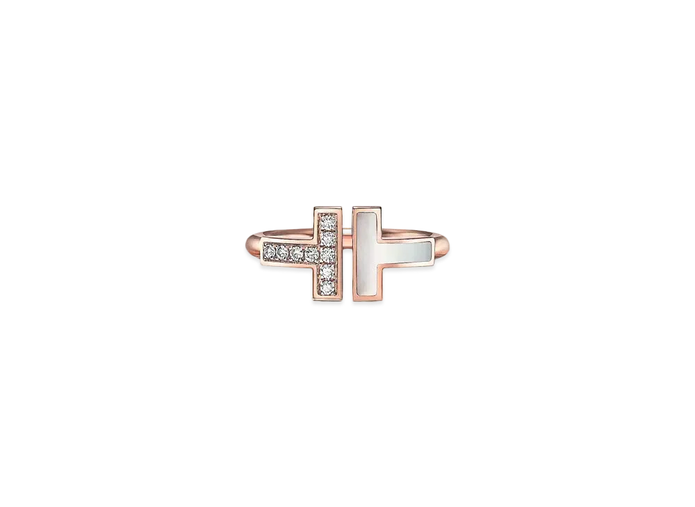 Tiffany & Co. Tiffany T Wire Ring with Diamonds and Mother of Pearl "Rose Gold"