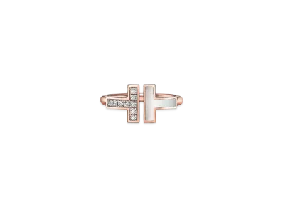 Tiffany & Co. Tiffany T Wire Ring with Diamonds and Mother of Pearl "Rose Gold"