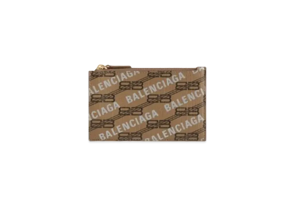 BALENCIAGA Signature Large Long Coin Card Holder BB Monogram Coated Canvas All Over Logo "Beige"