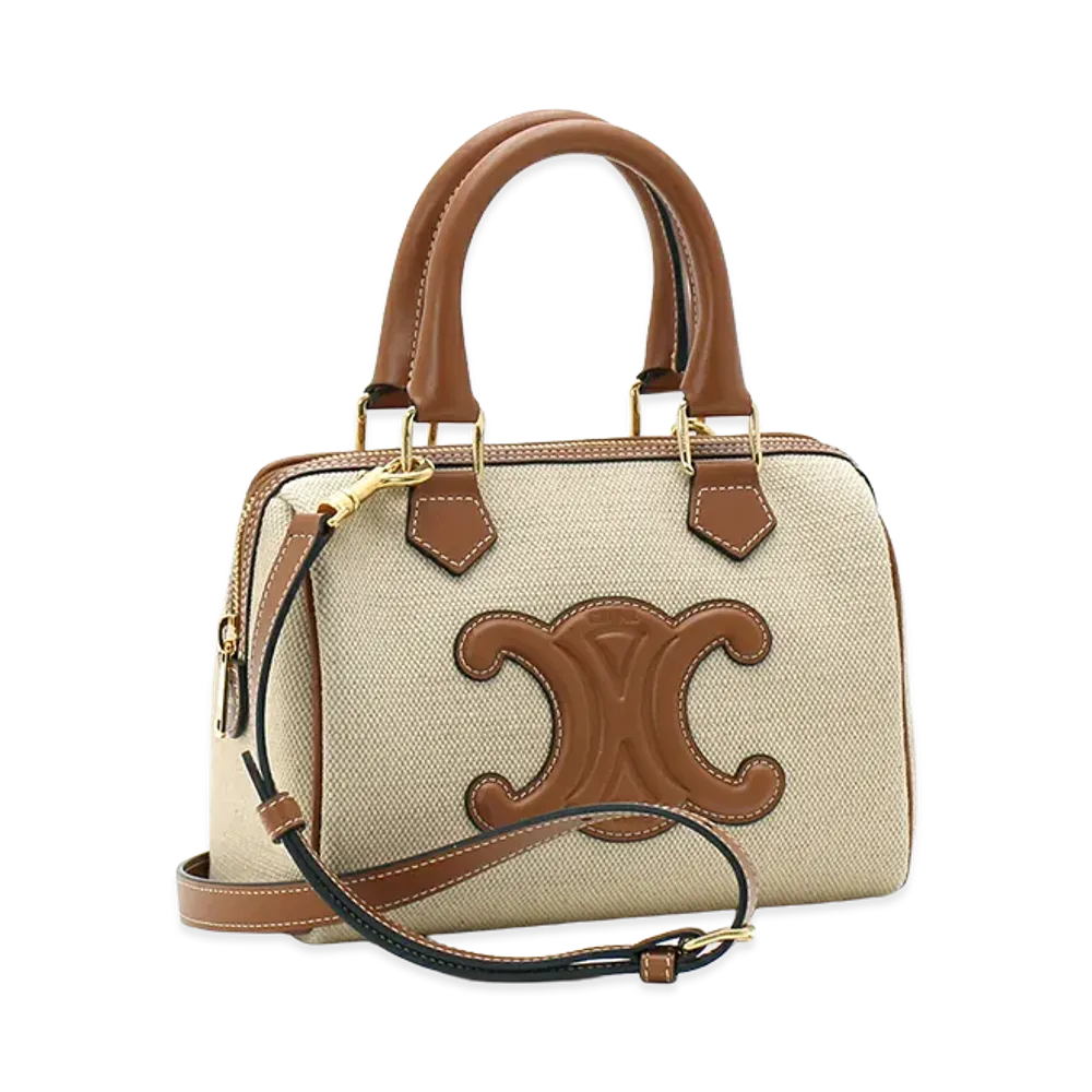 CELINE Women's Cuir Triomphe Small Boston Handbag (with shoulder strap) "Natural/Tan"