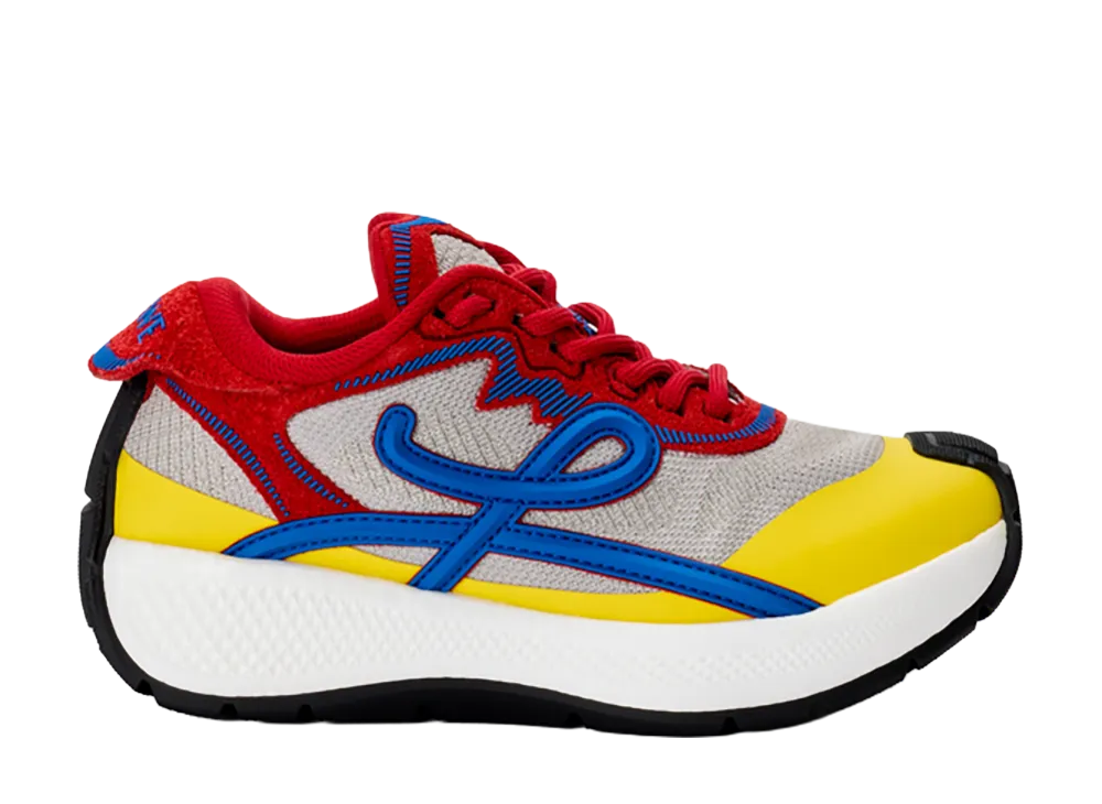 LOEWE Women's Pogo Sneaker in Technical Knit and Suede "Red/Blue/White"
