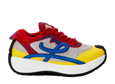 LOEWE Women's Pogo Sneaker in Technical Knit and Suede "Red/Blue/White"