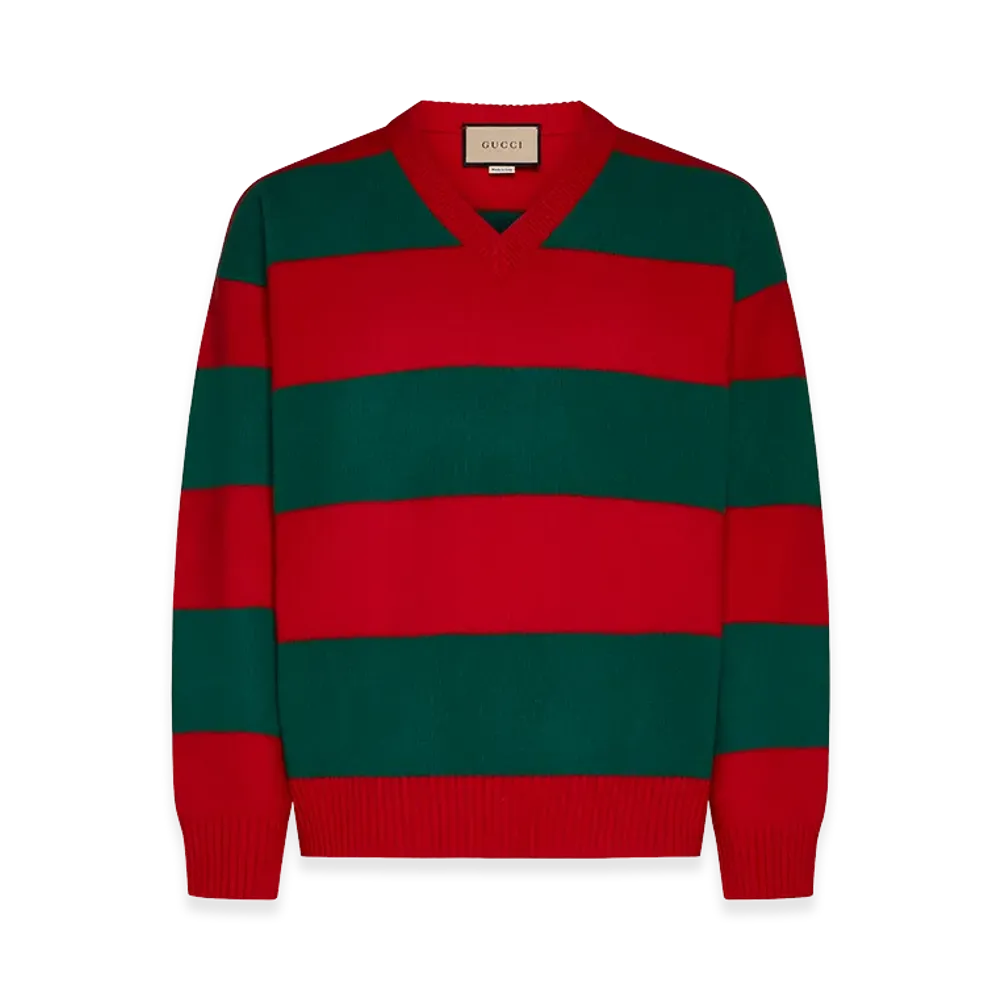 GUCCI Embroidered Stretch Wool Blend Sweater "Stripped"