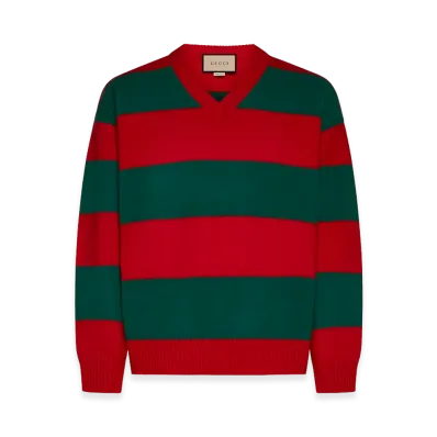 GUCCI Embroidered Stretch Wool Blend Sweater "Stripped"