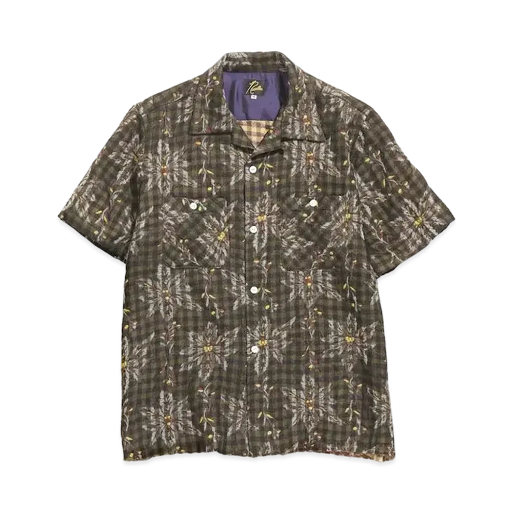 Needles S/S CLASSIC SHIRT - W/CU/AC FLOWER/PLAID JQ. "Brown"