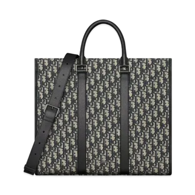 Dior East-West Tote Bag Dior Oblique Jacquard with Grained Calfskin "Beige/Black"