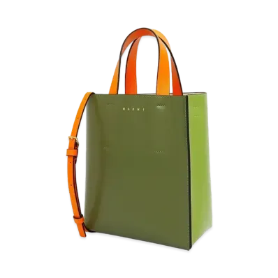 Marni Green Lime Orange Saffiano And Polished Leather Museo Bag "Olive/Lime/Neon Orange"