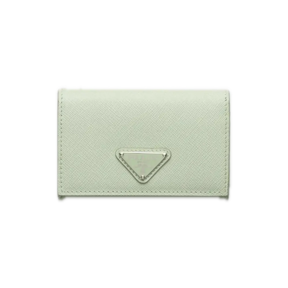 PRADA Saffiano Triangle Card Case "Pastel Green"