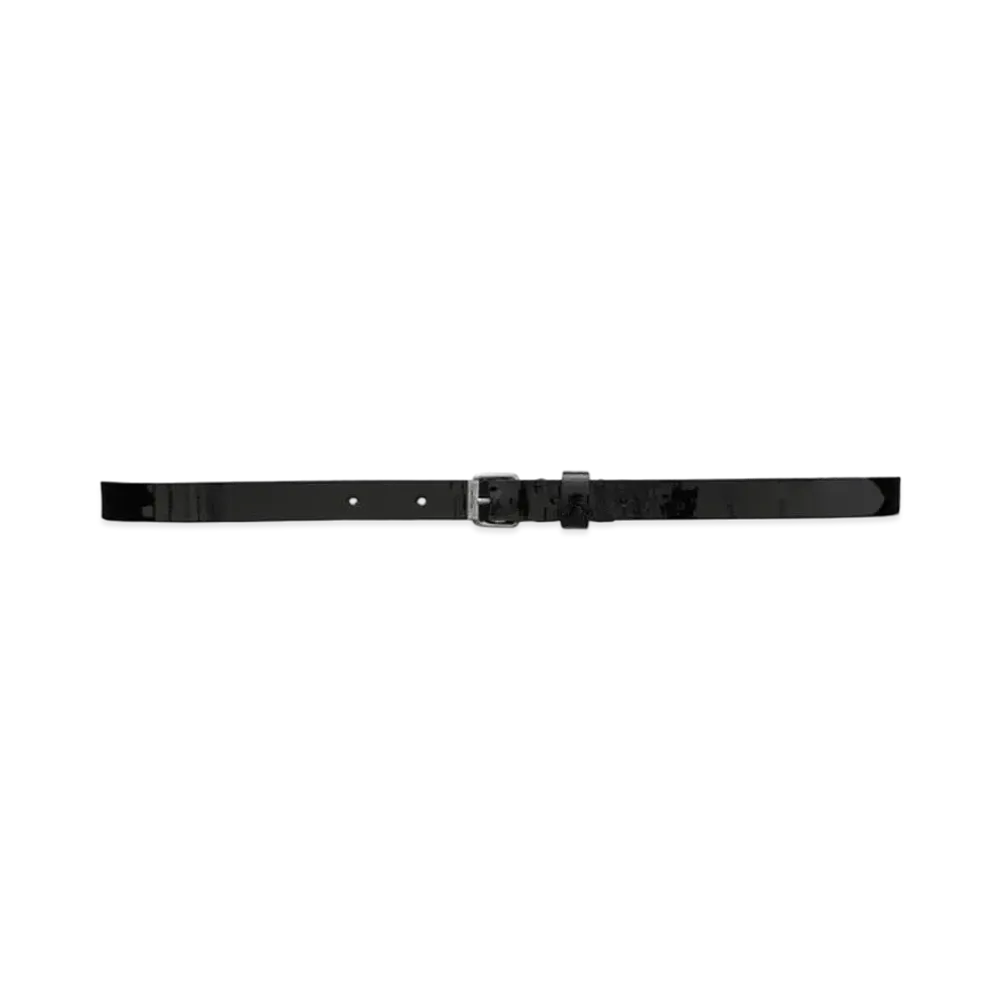 Saint Laurent Motorcycle Buckle Thin Belt In Patent Leather "Black"