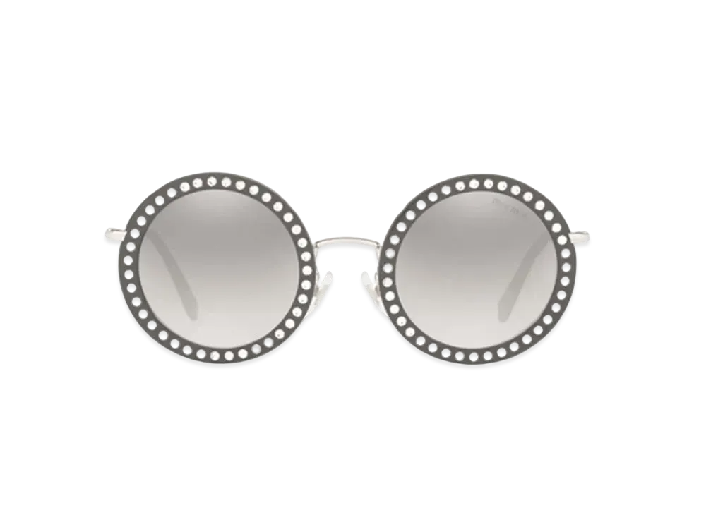 MIU MIU Delis Sunglasses "Silver Mirror Dark Gray/Light Blue Gradient Lens"
