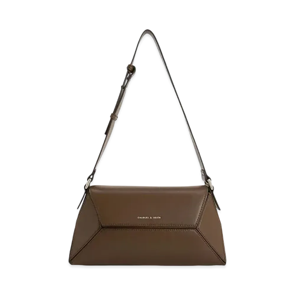 CHARLES & KEITH Nasrin Geometric Shoulder Bag "DarkBrown"