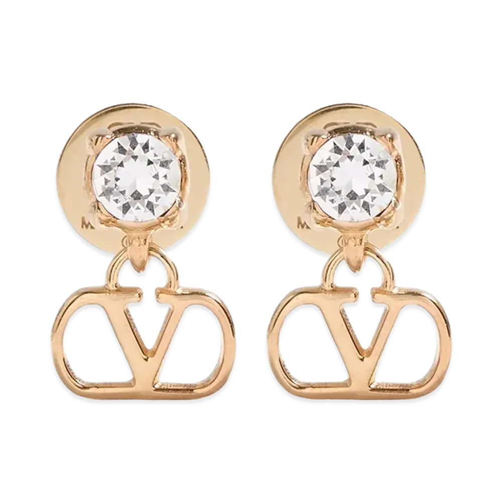Valentino Women's V Logo Signature With Swarovski Pin Earrings "Gold"