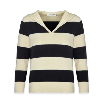 Dior Women's Sweater Mariniere Wool Cashmere Knit "Navy Blue/Ecru"