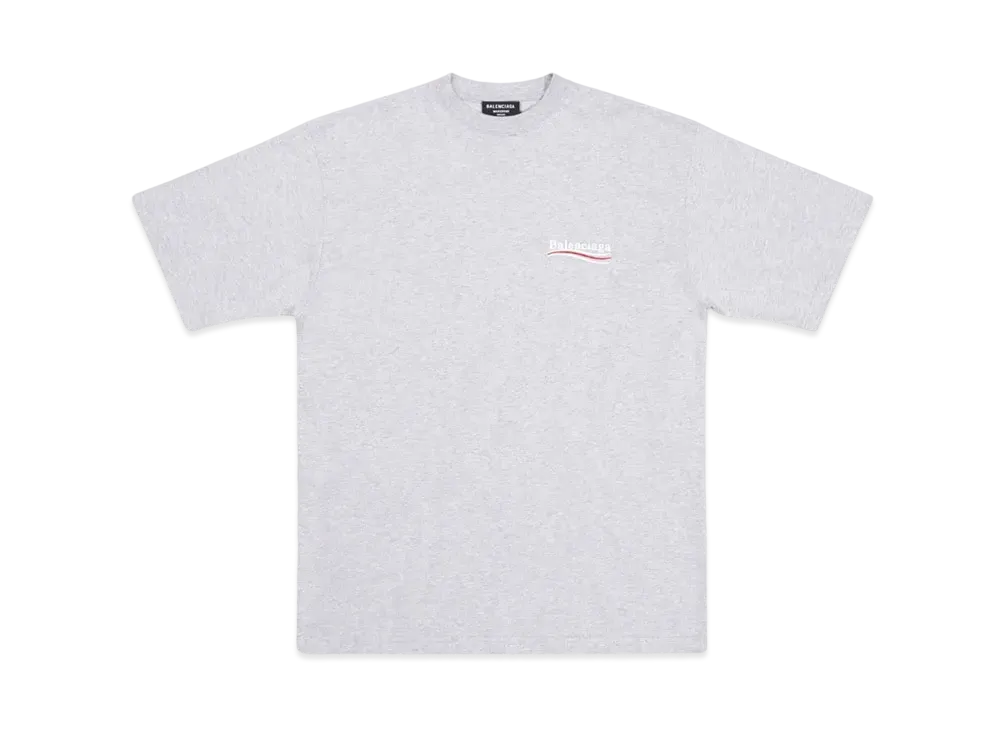 BALENCIAGA MENS Political Campaign T-shirt Large Fit "Grey/Silver"