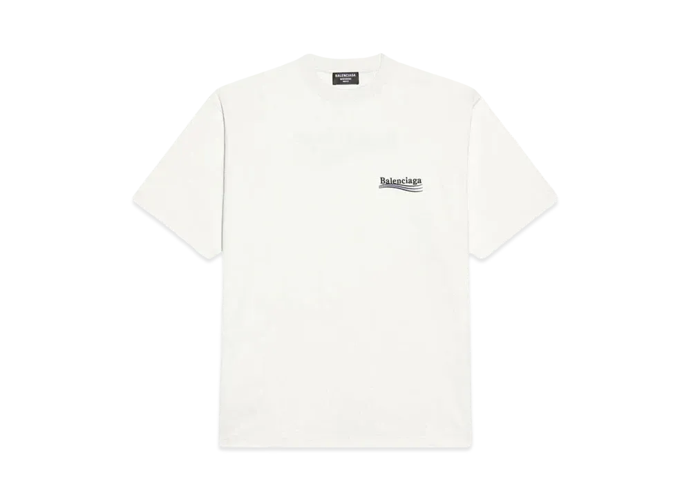 BALENCIAGA MENS Political Campaign T-shirt Large Fit "White/Black/Blue"