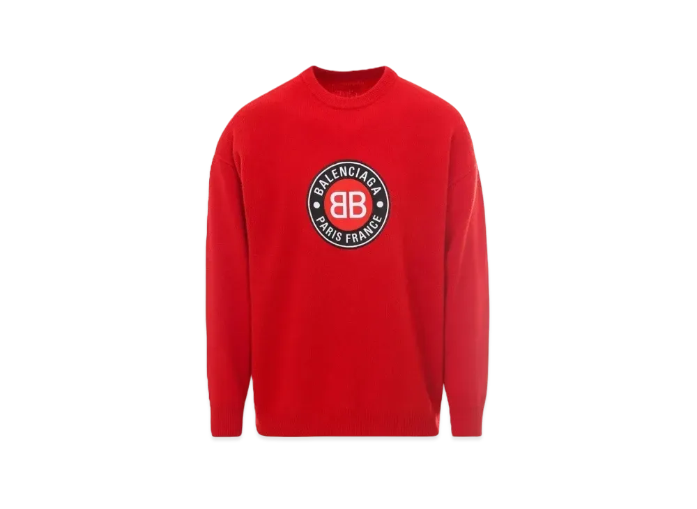 BALENCIAGA BB Circle Logo Patch Crewneck Knit "Red"