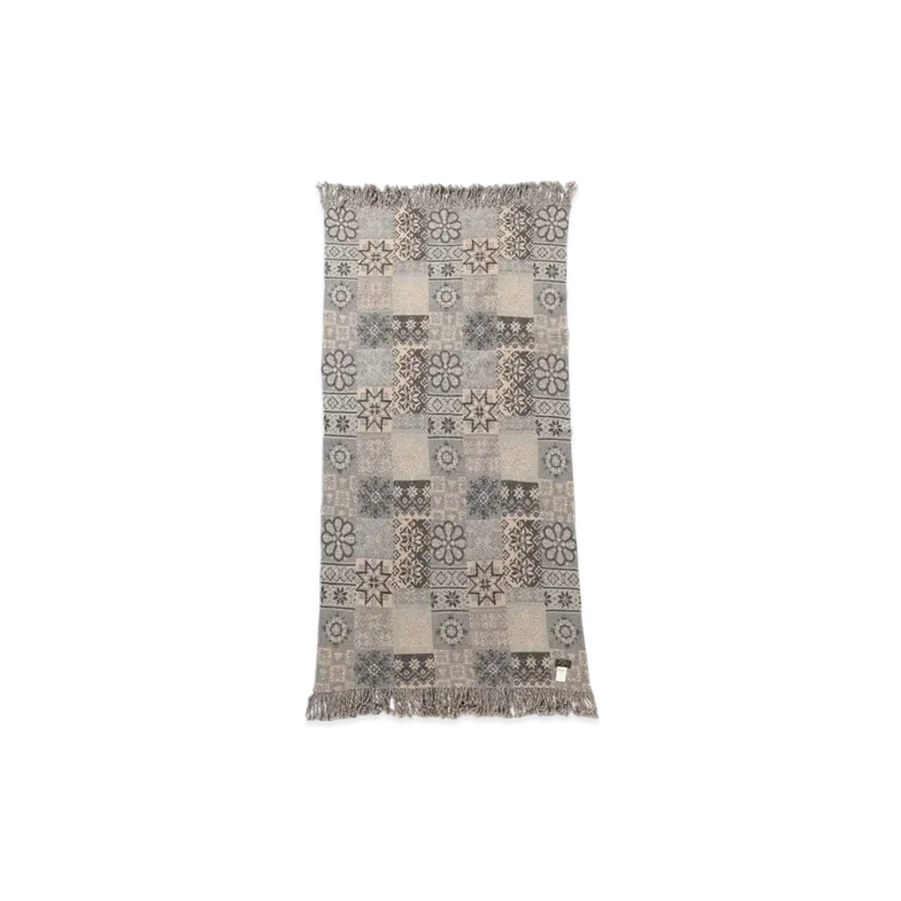 BEAMS Blanket Double Jacquard Patchwork Like Pattern "Gray"