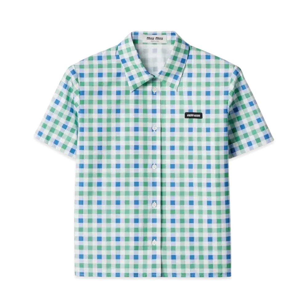 MIUMIU Women's Gingham Check Poplin Shirt "White/Green"