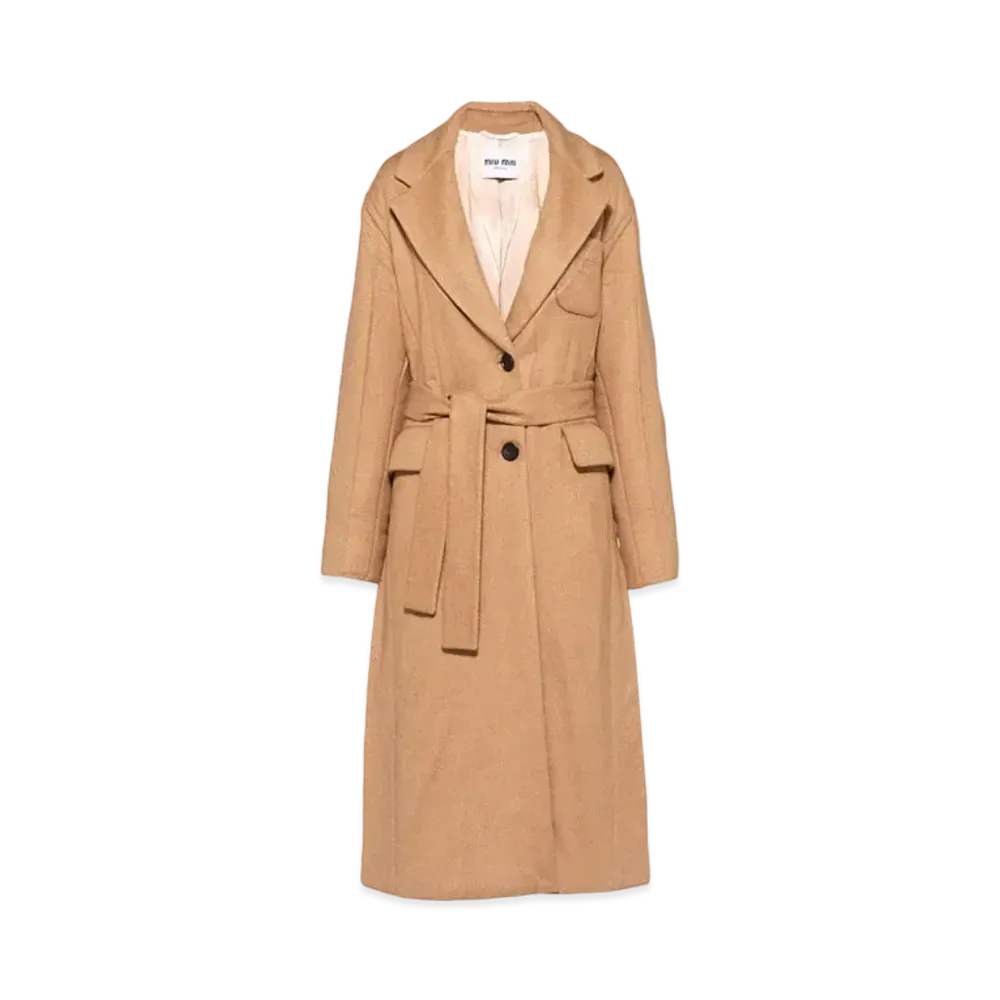 MIU MIU Padded Camel Velour Coat "Camel Brown"