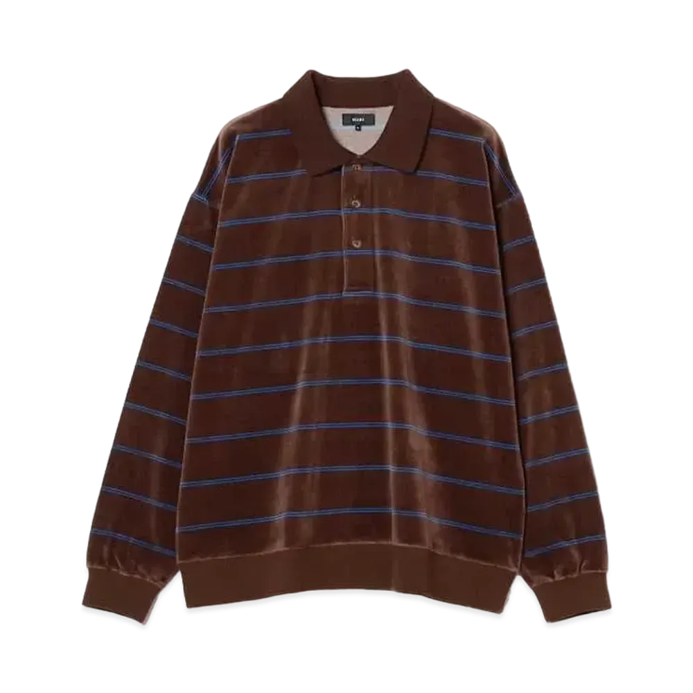 BEAMS Velor Striped Polo Shirt "Brown"