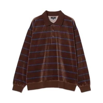 BEAMS Velor Striped Polo Shirt "Brown"