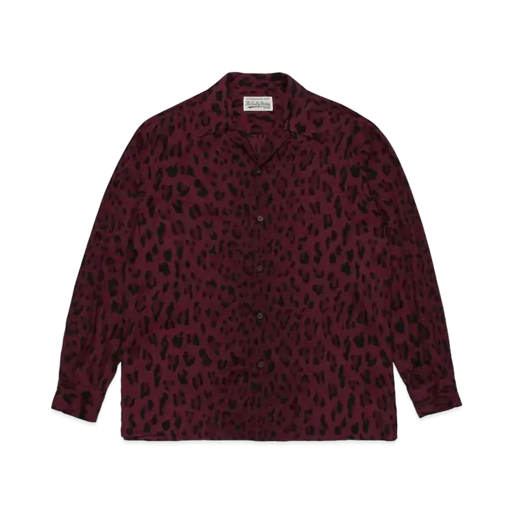 WACKO MARIA Leopard Open Collar Shirt "Burgundy"