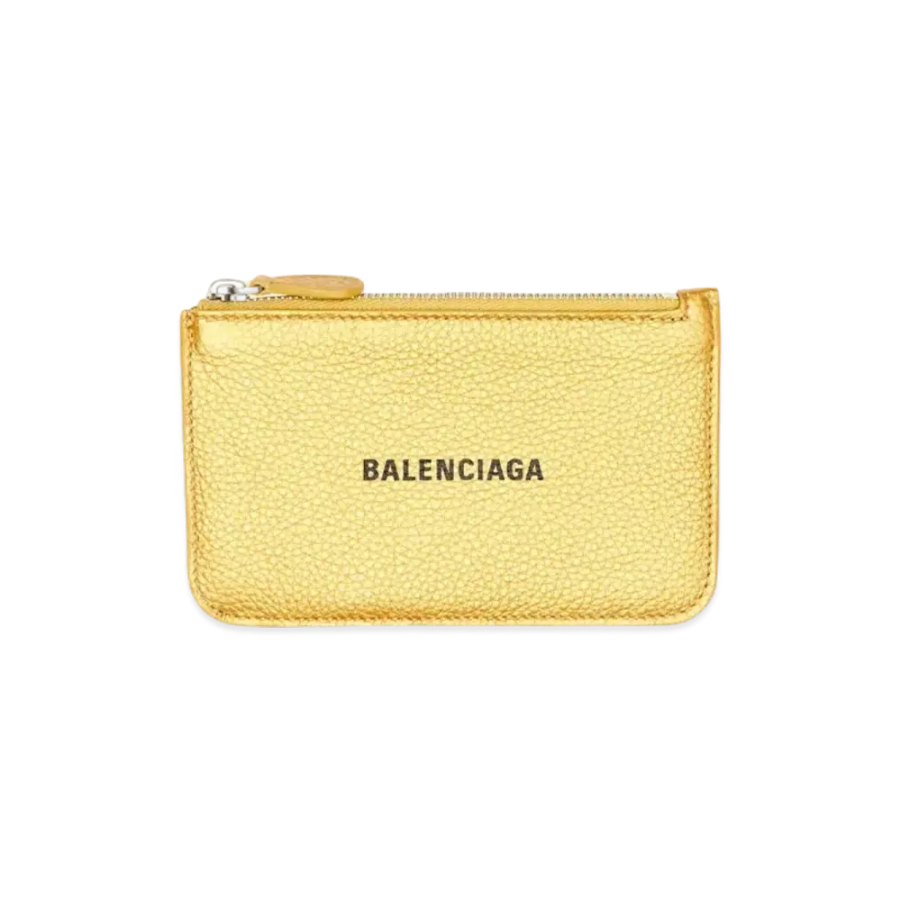 BALENCIAGA Cash Large Long Coin And Card Holder In Metallized Grained Calfskin "Gold"
