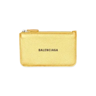 BALENCIAGA Cash Large Long Coin And Card Holder In Metallized Grained Calfskin "Gold"