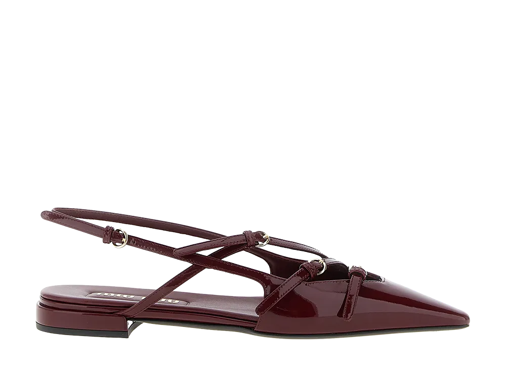 MIU MIU Women's Patent Leather Slingback Ballerina Flats "Burgundy"