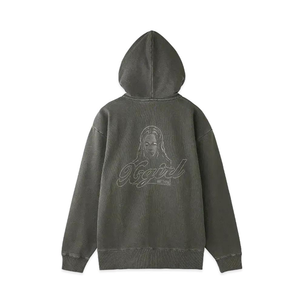 X-Girl Face Pigment Dyed Zip Up Sweat Hoodie "Black"