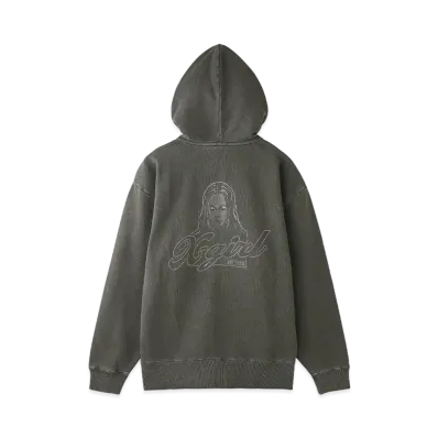 X-Girl Face Pigment Dyed Zip Up Sweat Hoodie "Black"