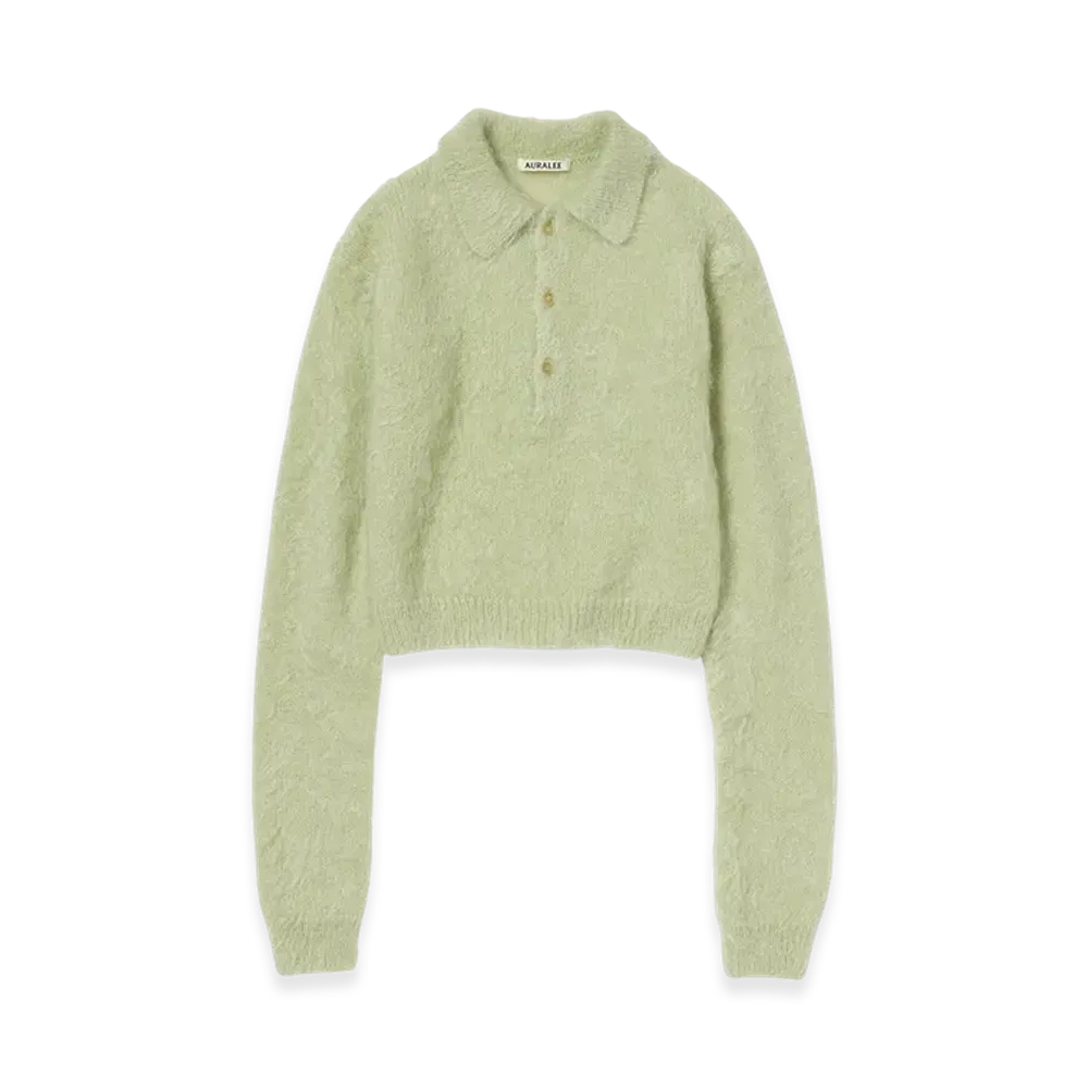 AURALEE Brushed Super Kid Mohair Knit Polo "Light Khaki"