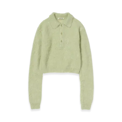 AURALEE Brushed Super Kid Mohair Knit Polo "Light Khaki"